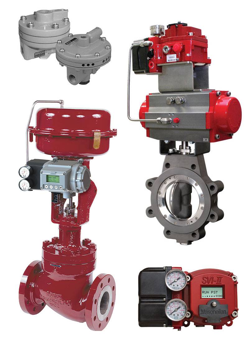 Zusehen ist ein großes Ventil von der Marke Masoneilan, welches gerade in eine Anlage gehoben wird.